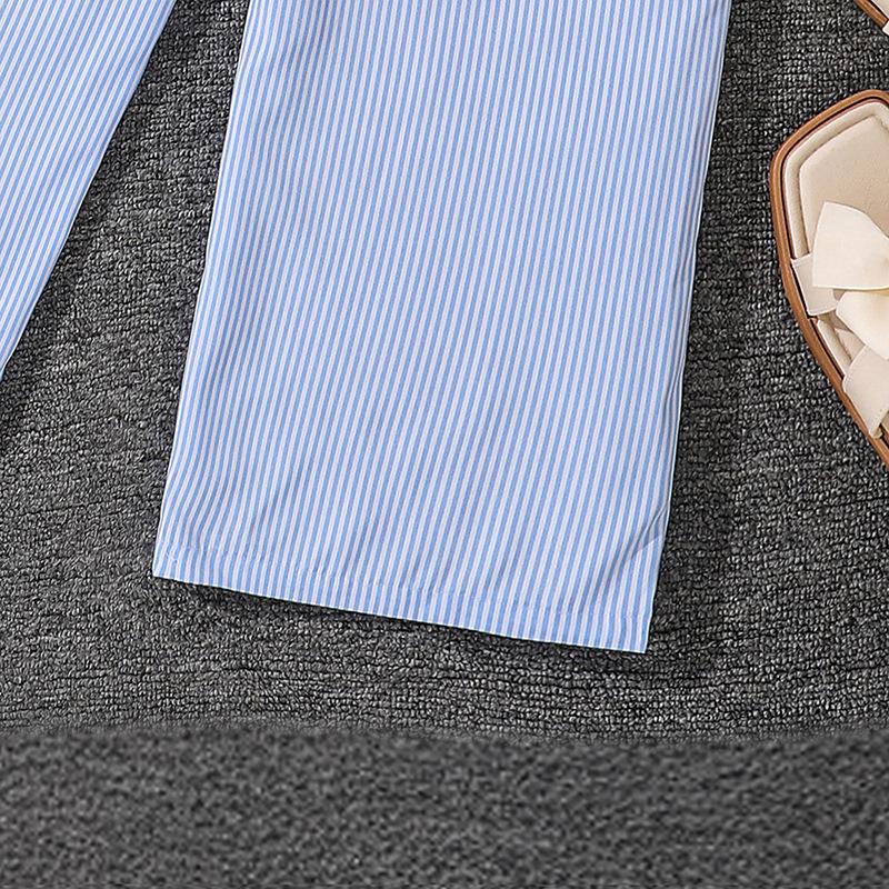 Костюм для девочки Детская одежда 6-12 лет Детский летний новый полосатый жилет + повседневные брюки костюм