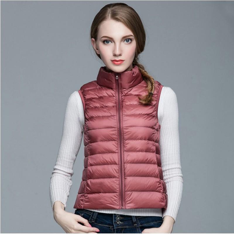 Womens Lightweight Down Vest Winter Short Slim Fit Stand Collar Sleeveless Puffer Daily Wear