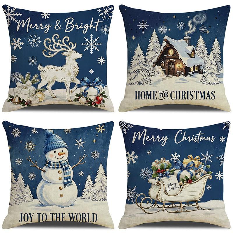 Festive Christmas Pillow Cover Set 45x45cm Short Plush Decorative Cushion Covers Sofa Bed Living Room Holiday Party