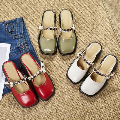 Туфли Мэри Джейн с открытой спиной на платформе для женщин Модельные туфли Низкие каблуки Мюли на массивном блочном каблуке Шлепанцы с закрытым носком Женские сандалии без шнуровки с квадратным носком