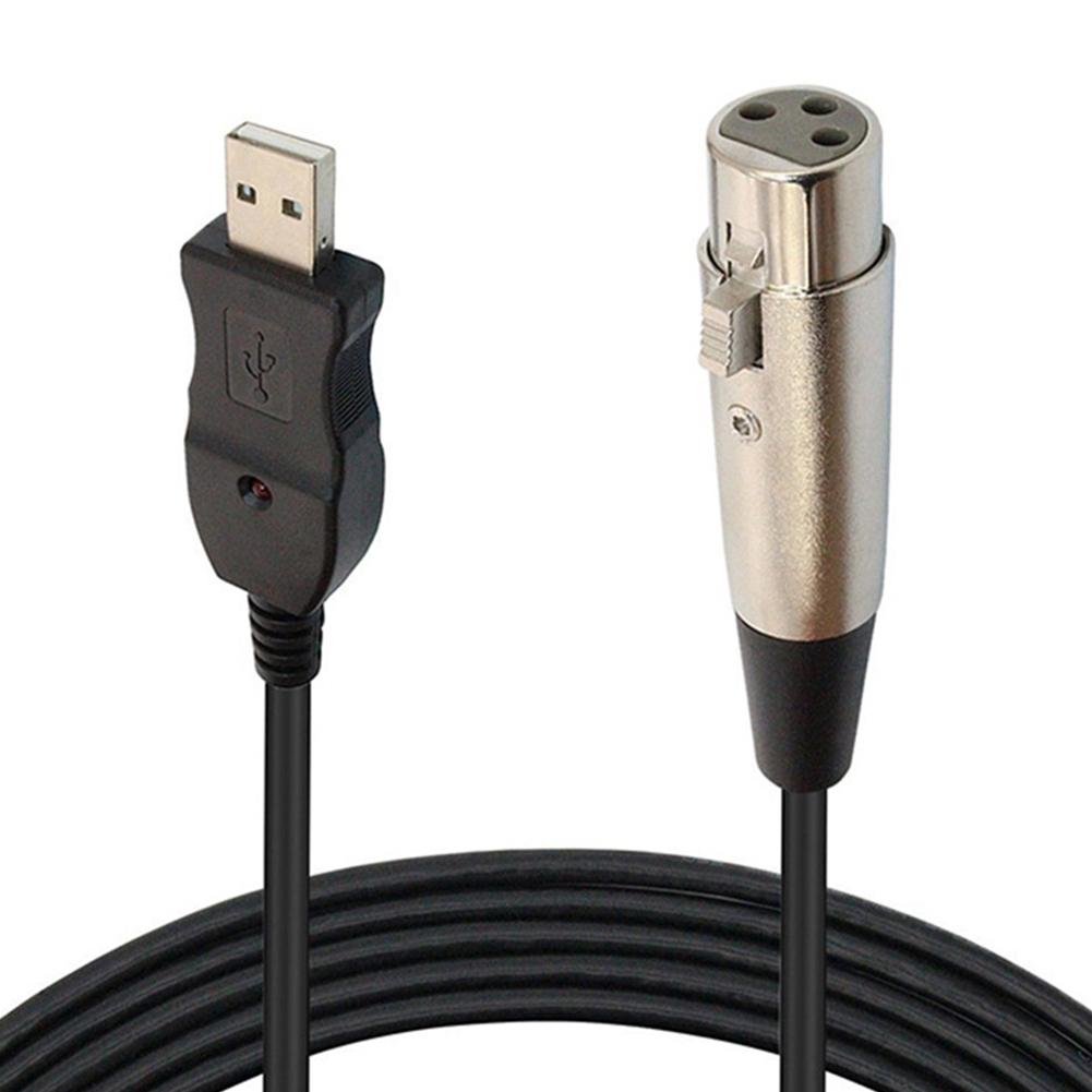 Microphone Link Adapter Cord XLR Female To USB MIC Link Black Cable Line