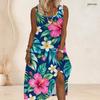 Women Plus Size Scoop Neck Sleeveless Printed Orange A Line Maxi Dress
