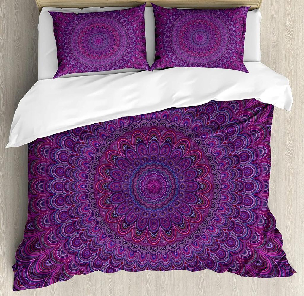 Henna Bedding Set Comforter Duvet Cover Pillow Shams South Asian Mandala Design with Vibrant Color Bedding Cover Double Bed Set