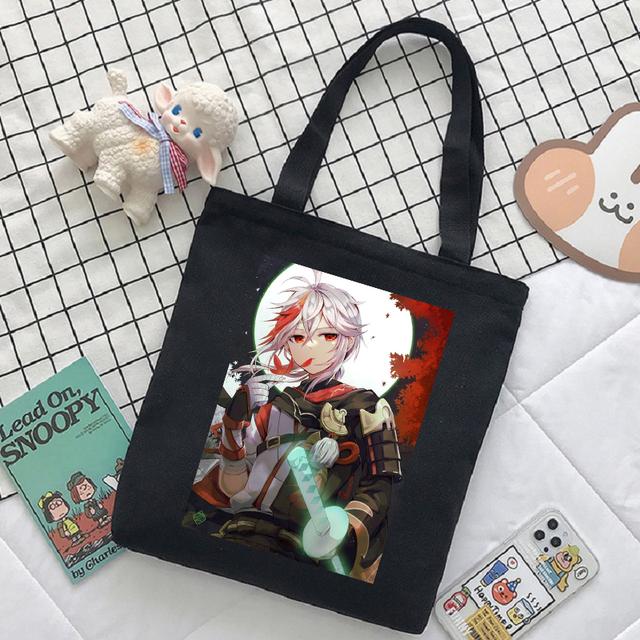 Женская сумка с героями мультфильмов Genshin Impact, сумка-шопер Y2K, повседневная модная женская сумка на плечо, японская холщовая сумка в стиле Харадзюку, большая вместительная сумка