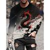 Round Neck 3D Dragon Print T-shirts Casual Short Sleeved Men's T-shirts - Soft Medium Stretch Polyester Fabric Spring and Autumn Relaxed Fit Clothing
