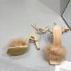 Summer Green Shoes Sandals Fashion Furry Cross -Tied Women Pumps Sexy Lace -Up Party Dress Ladies 11cm Strange High Heels