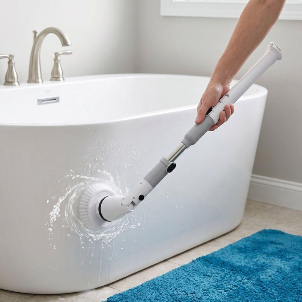 Long Handle Electric Spin Scrubber 5 Replacement Heads Shower Scrubber Bathtub Cleaning