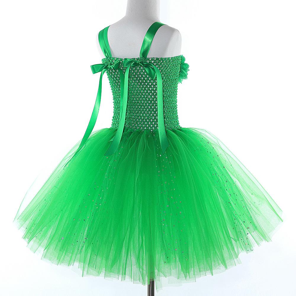 Girls' Green Sequin Tinkerbell Fairy Dress with Puffy Skirt