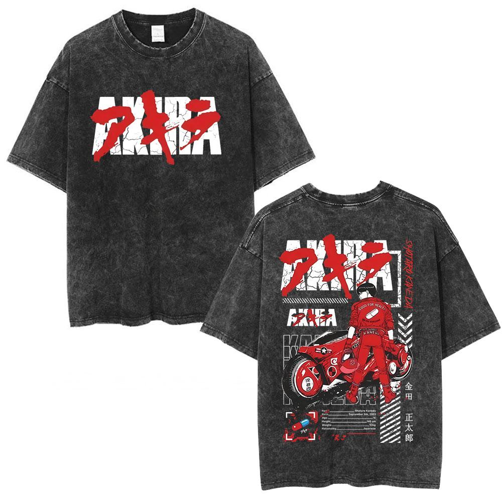 Anime Akira Vintage Washed T Shirts 90s Japanese Manga Shotaro Kaneda Tshirt Men Women Clothing Oversized Tshirts Streetwear