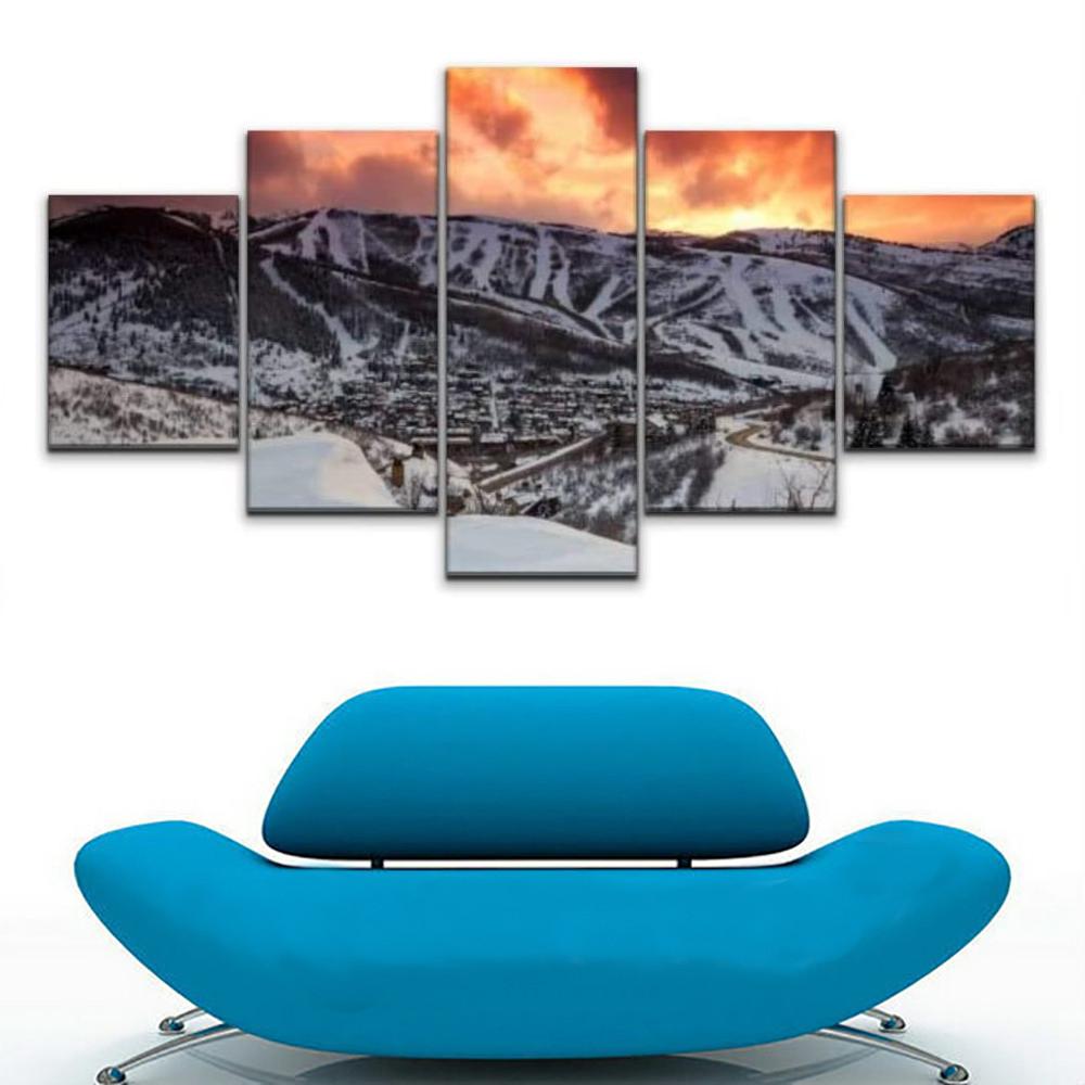 Canvas Wall Art 5 Piece Paintings Snow Mountain Plain Landscape Pictures Posters Home Decor Modern Living Room Decoration Prints