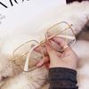 Fashion Anti-Blue Light Glasses Glitter Metal Gold Color Frame Flat Lens Plain Glasses Women Large Square Frame Glasses
