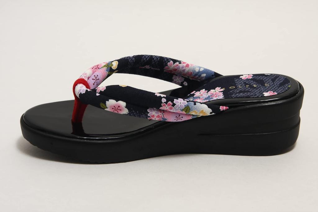 Hasegawa Japanese Pattern Sandals with Urethane Made in M Women's Soles, Japan, Navy/Size