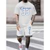 Summer  New Men's Set 3D Digital Printed Casual Round-neck Short-sleeved T-shirt with Shorts 2-piece Casual Sporty Men's Set