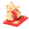Lucky Cat Statue Vivid Lovely Waving Arm Solar Powered Fortune Cat with Dust Cover for Home Business Ornament Yellow