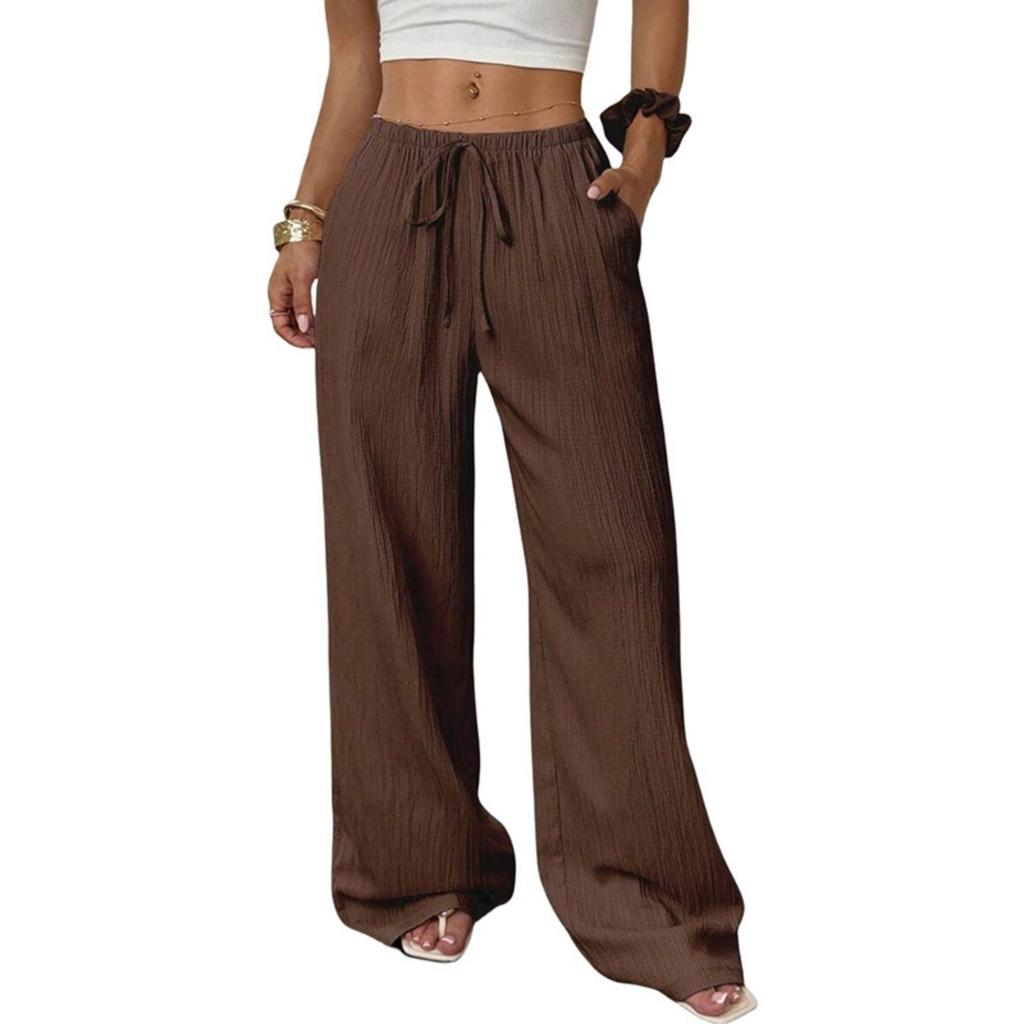 Модные женские универсальные брюки с кулиской, повседневные, однотонные, плиссированные, с широкими штанинами для женщин