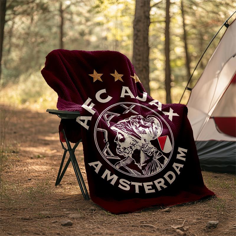 1pc Ajax FC Theme Blanket - Digital Print, Polyester, Cozy for All Seasons, Perfect for Outdoor, and Travel