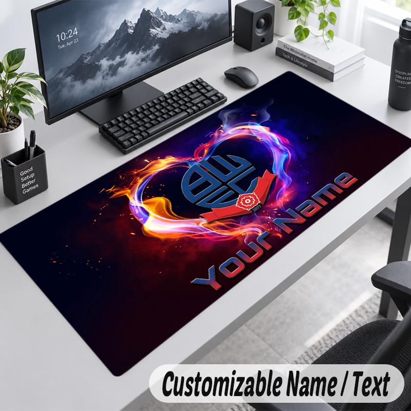 Custom Name Text Mouse Pad Bolton Wanderers FC Personalized Desk Pad For Work And Gaming