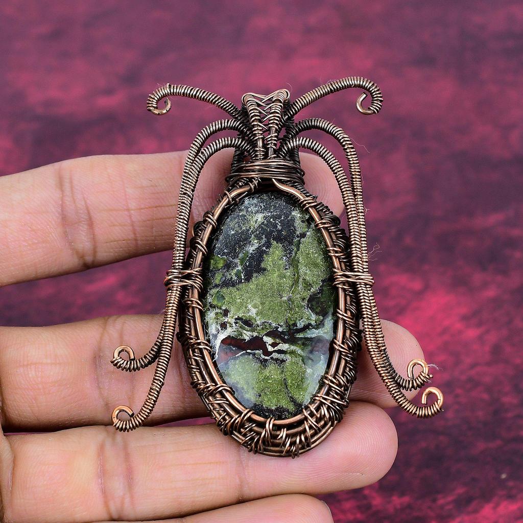 Dragon Bloodstone Gemstone Pendant Handmade Pendant Copper Wire Wrapped Jewelry