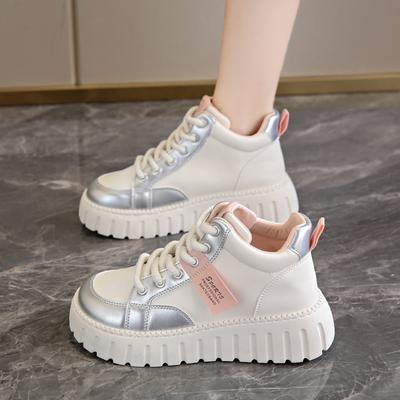 Европейско-американские туфли женские высокие кеды с цветными блоками 2024 весенне-осенний сезон новые на высокой платформе толстой подошве спортивные кеды для скейтборда