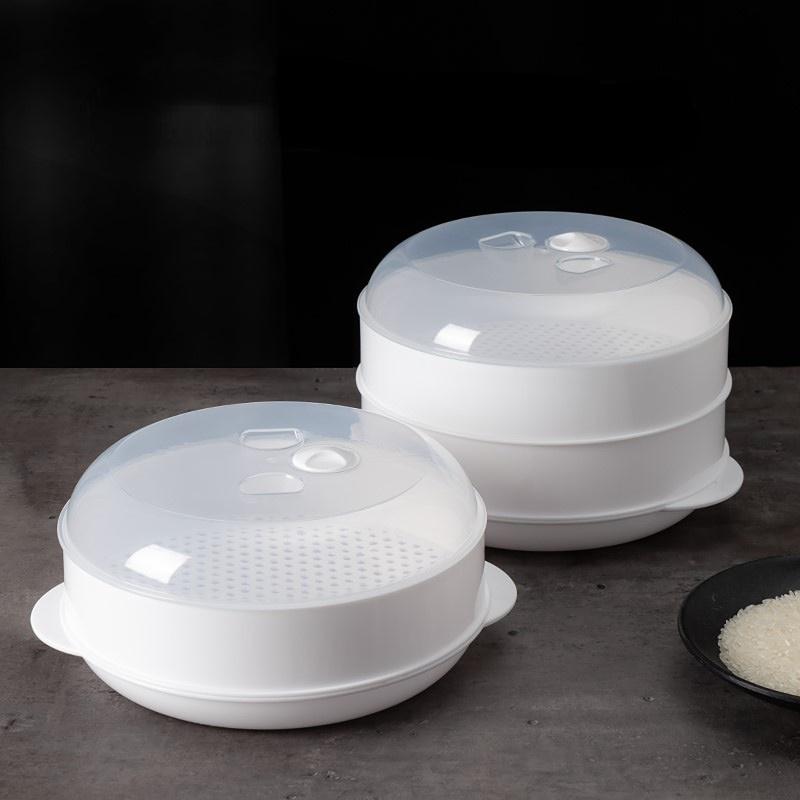 Двойная пластиковая пароварка для микроволновой печи, круглая пароварка с крышкой, пароварка для посуды, домашние булочки на пару, кухонные инструменты для приготовления пищи