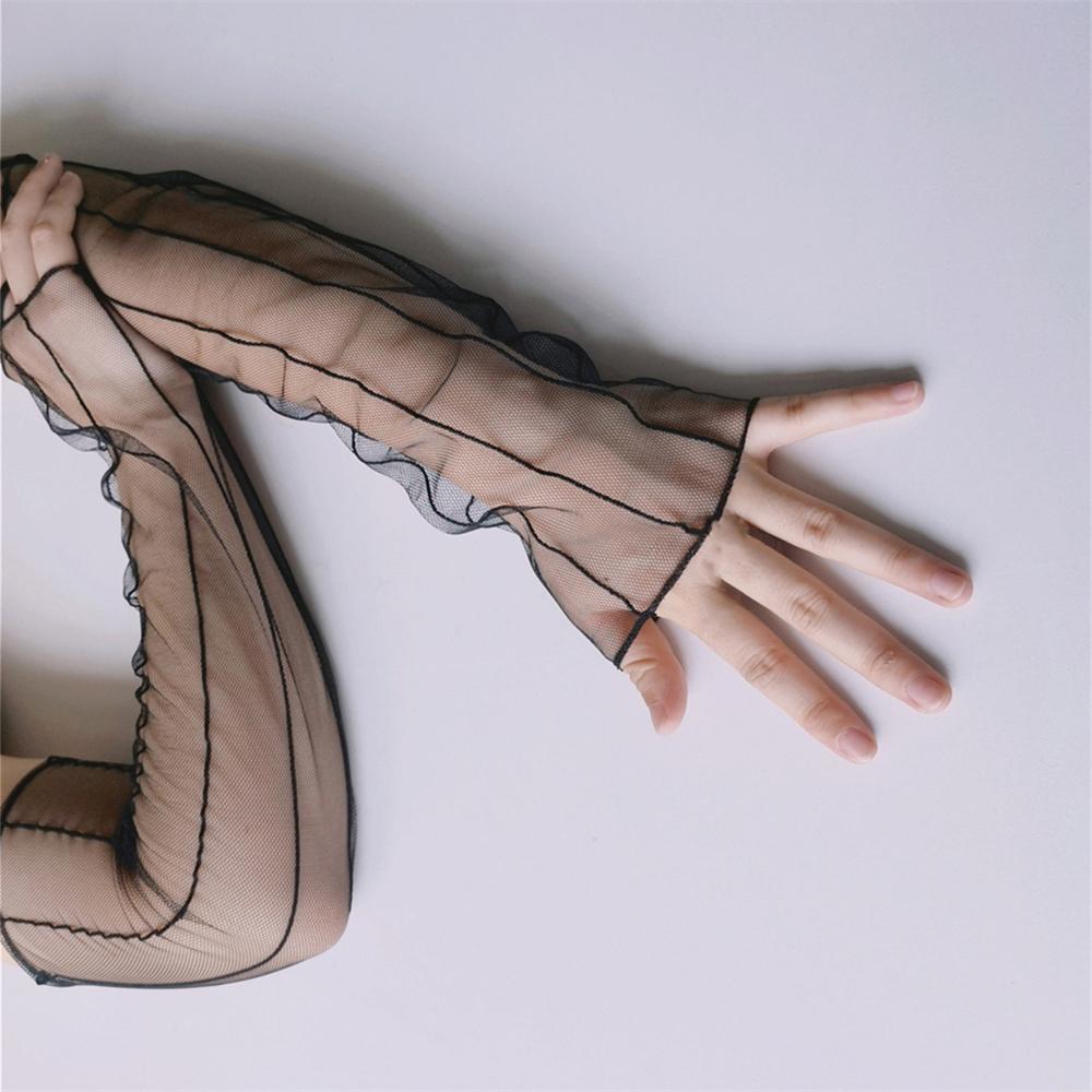 1 пара женских сексуальных эластичных нарукавников для вождения, длинные митенки-сетки без пальцев, закрывающие руки, летние солнцезащитные кружевные перчатки