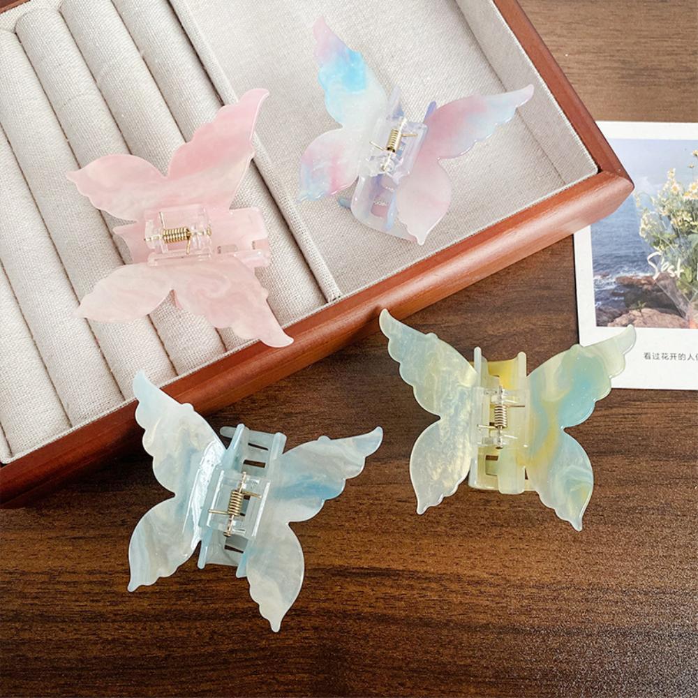 Цветная заколка для волос в виде бабочки, меняющая цвет, большая зажим-акула, ацетатная заколка-коготь бабочка, для девочки
