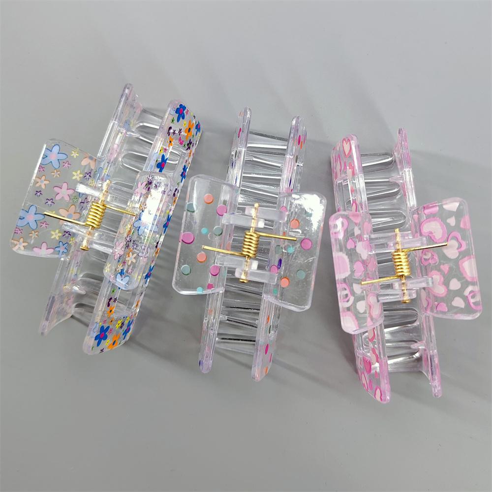 Новый женский принт с цветочным принтом, коготь для волос, прочный красочный пластиковый зажим для волос, большие размеры, зажимы для волос, шпилька в виде краба, аксессуары для волос, подарок для девочки