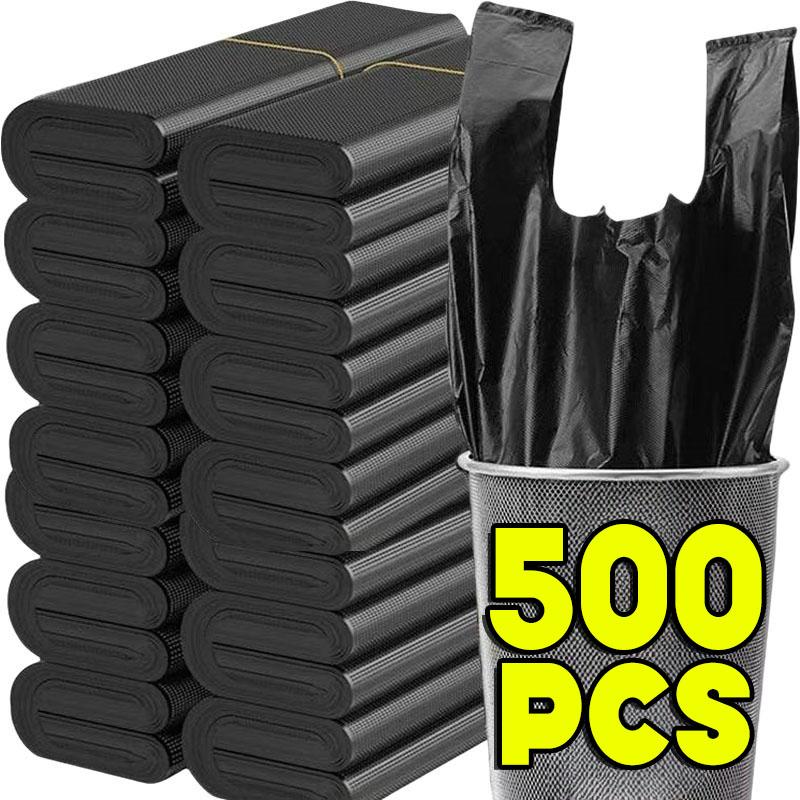500pcs Heavy Duty Black Disposable Garbage Bag Durable Handheld Vest Garbage Bag Kitchen Bedroom Toilet Household Storage Tool