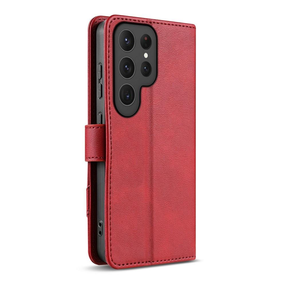 Wallet Case for Galaxy S25 Ultra - Leather/PU, Red, With Lanyard