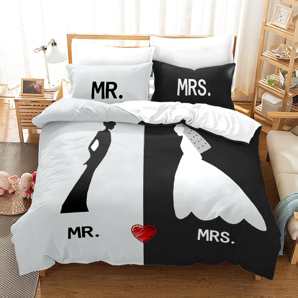 3D King and Queen Bedding Set Couple Room Duvet Cover 2/3pcs Holiday Gift AU210 * 240 Full Size Romantic Love Quick Drying Soft Home Textile