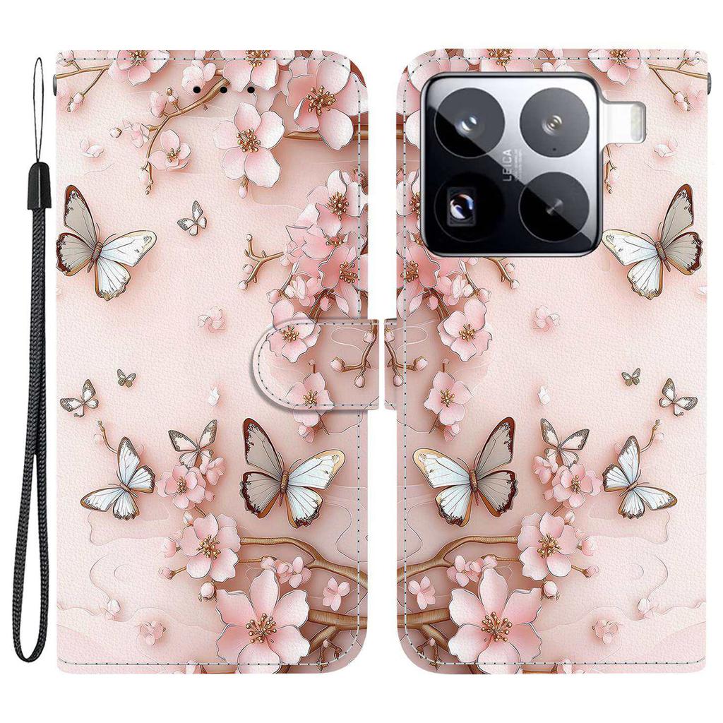 Для Xiaomi 15 Pro Чехол-кошелек с принтом, кожаная подставка, чехол для телефона с ремешком