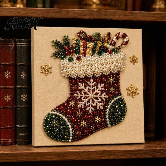 Christmas Faux Pearl Painting Kit DIY Art Kit, Beads Craft for Festive Wall Decor Making Adults, Beginners, Cute Santa Tree Elk Gem Bead Home