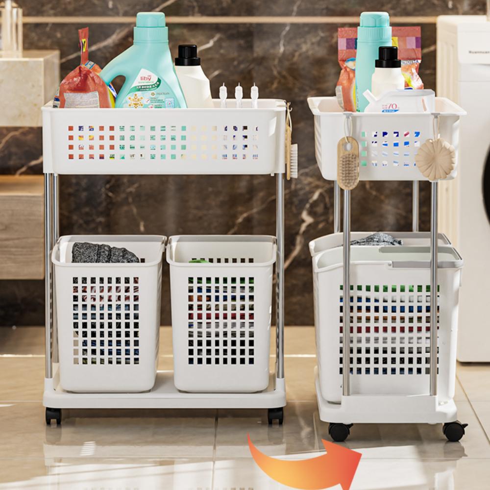 Dirty Clothes Basket Handheld Portable Laundry Basket With Movable Wheel Large Capacity Multifunctional Bathroom Storage Trolley