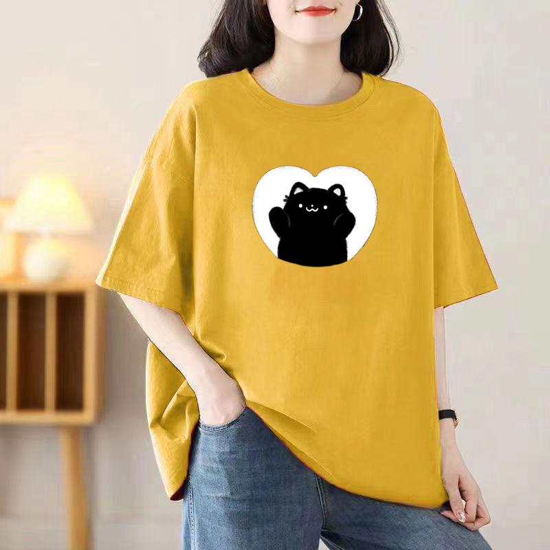 Женская летняя популярная футболка с короткими рукавами из хлопка, дышащая, свободная футболка с принтом, повседневная