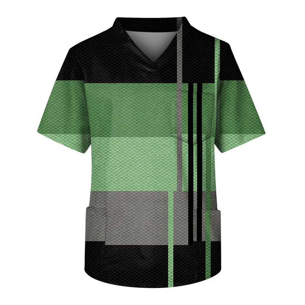 Мужской топ с короткими рукавами и V-образным вырезом с принтом мелких животных нагрудный карман и карман для ухода