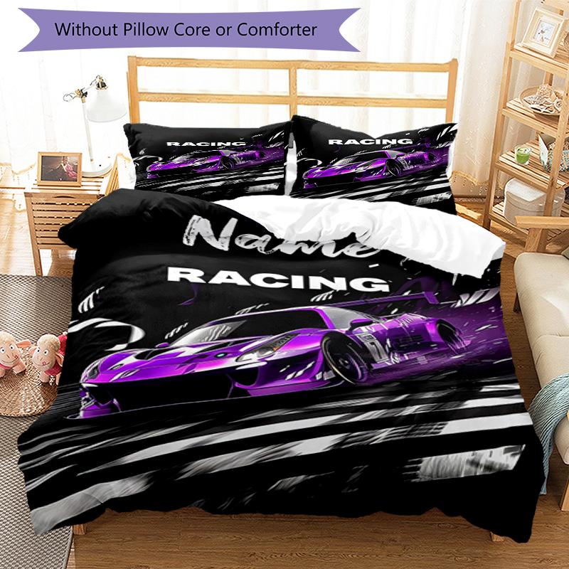 3pcs Custom Name Racing Bedding Set Duvet Cover Closure Includes 1 Duvet Cover & 2 Pillowcases, Soft and Comfortable for All Seasons.