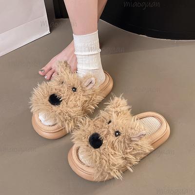 Повседневные шлепанцы на платформе женские домашние весенне-осенние милые мультяшные с дизайном собаки обувь для девочек комнатная обувь легкие шлепки