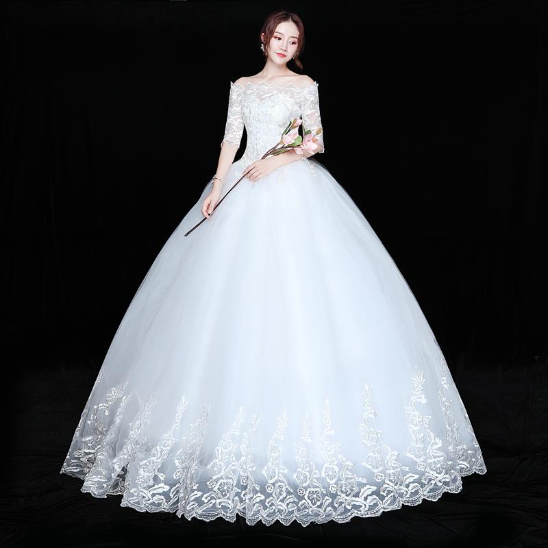 Большой размер большого размера кружевное свадебное платье плечо свадебное платье рукав