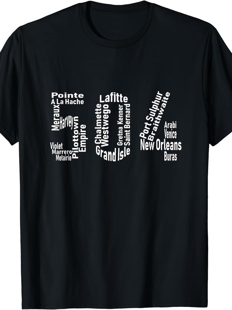 Men's & Unisex 504 Louisiana New Orleans St. Bernard Plaquemins District T-Shirt - Black Casual Round Neck Short Sleeve