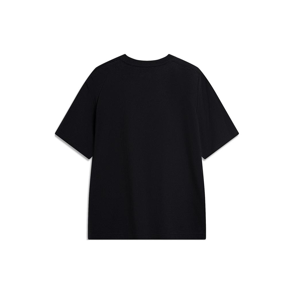 Li Ning Breathable Round Neck Printed Fashion Short Sleeve Cultural Shirt Men Tops Black AHSU301-4