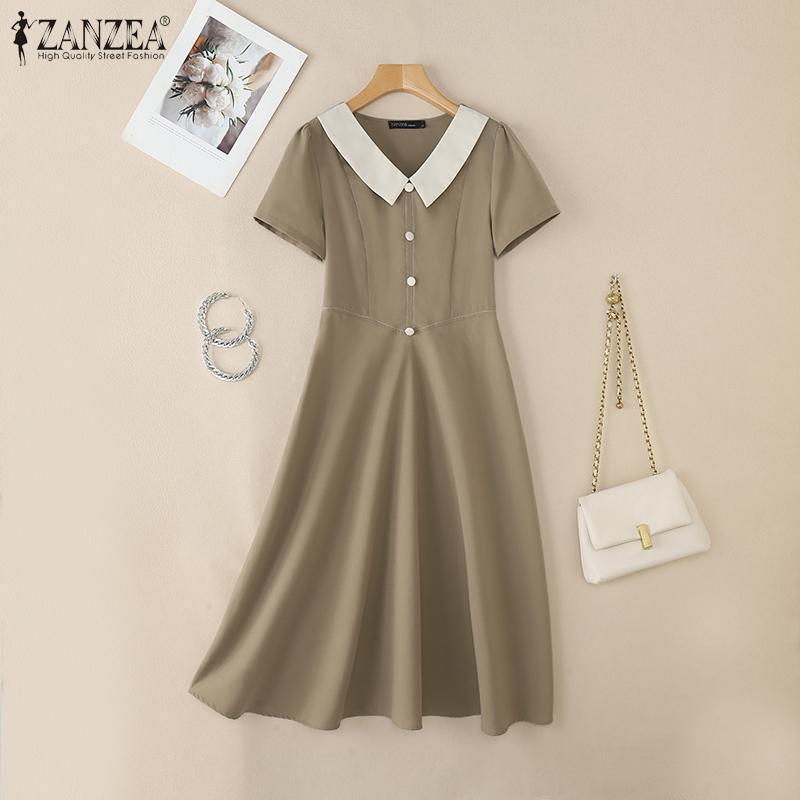 ZANZEA Женское летнее повседневное платье в стиле пэчворк с V-образным вырезом и коротким рукавом