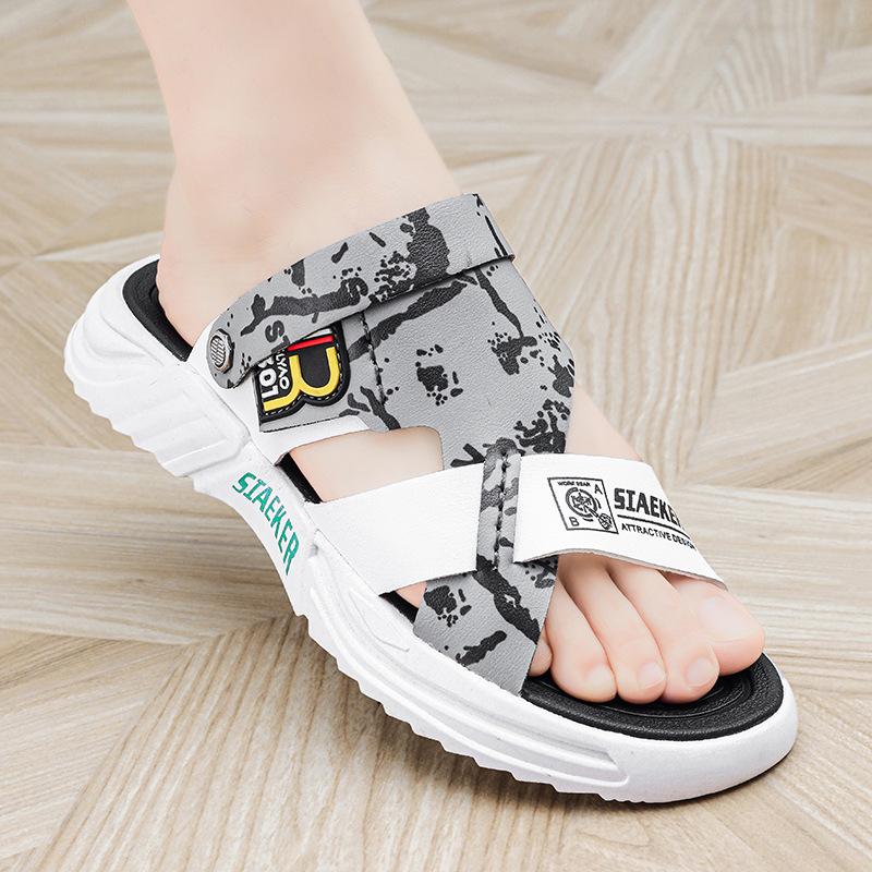 Тапочки мужские летние трендовые верхняя одежда нескользящие износостойкие спортивные двойного назначения для вождения для отдыха на природе пляжные сандалии