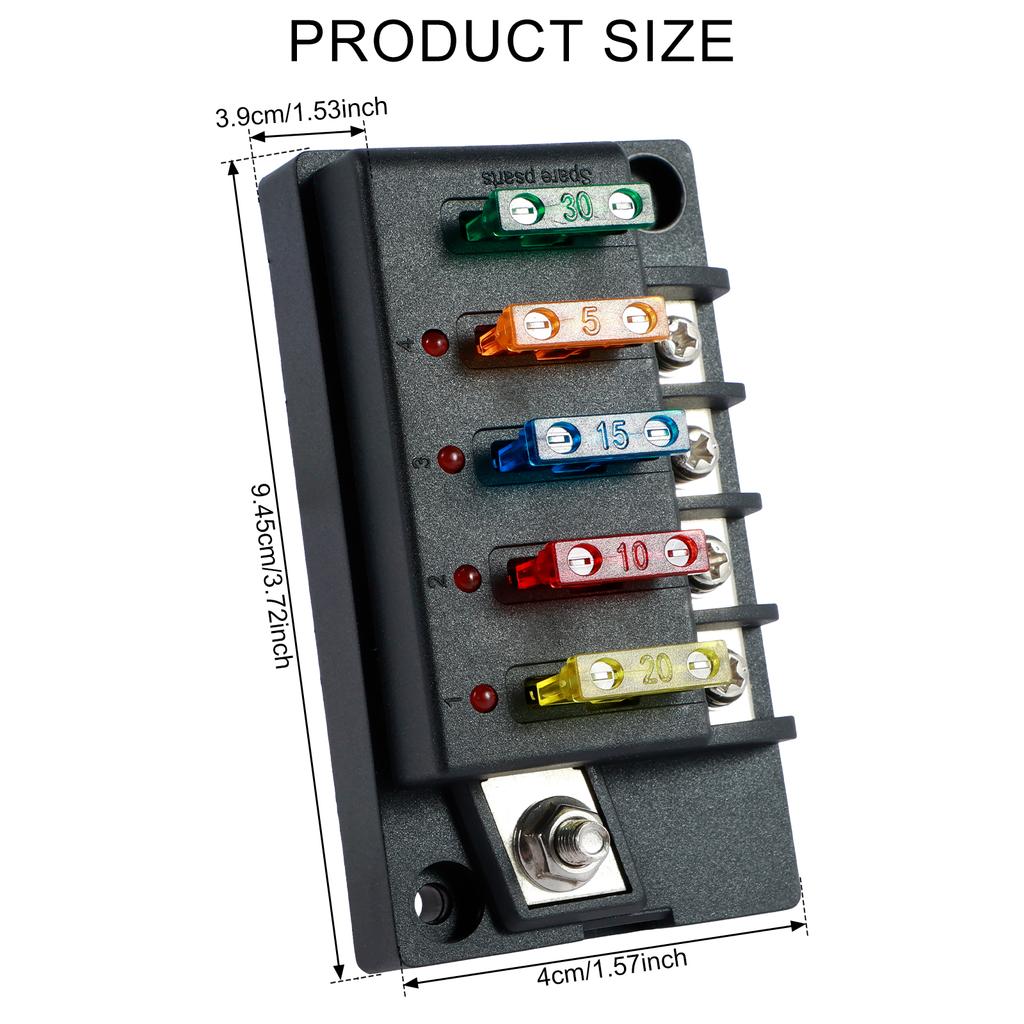 12V Fuse Block 4/6 Circuits Waterproof Marine Fuse Panel Relay Box Kit with LED Indicator Damp-Proof Cover for Car RV Truck Boat