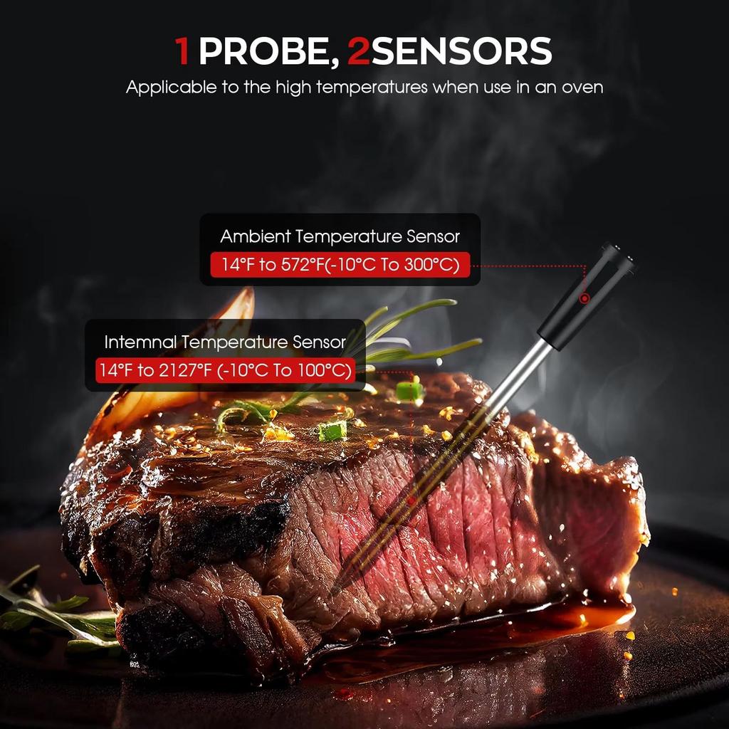 Беспроводной термометр для мяса, цифровой зонд, термометр Bluetooth 360 футов, поддержка приложения, удаленный мониторинг для духовки, коптильни, су-вид