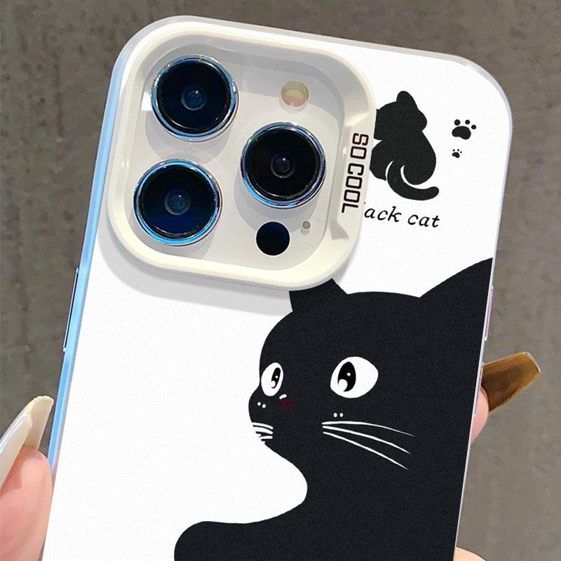 Черно-белая кошка Чехол для iPhone 17, Подходит для iPhone 14 Pro, 13, 16 Pro, для Apple 15 Pro Max, Серебристый цвет, Совместимость с трансграничной доставкой