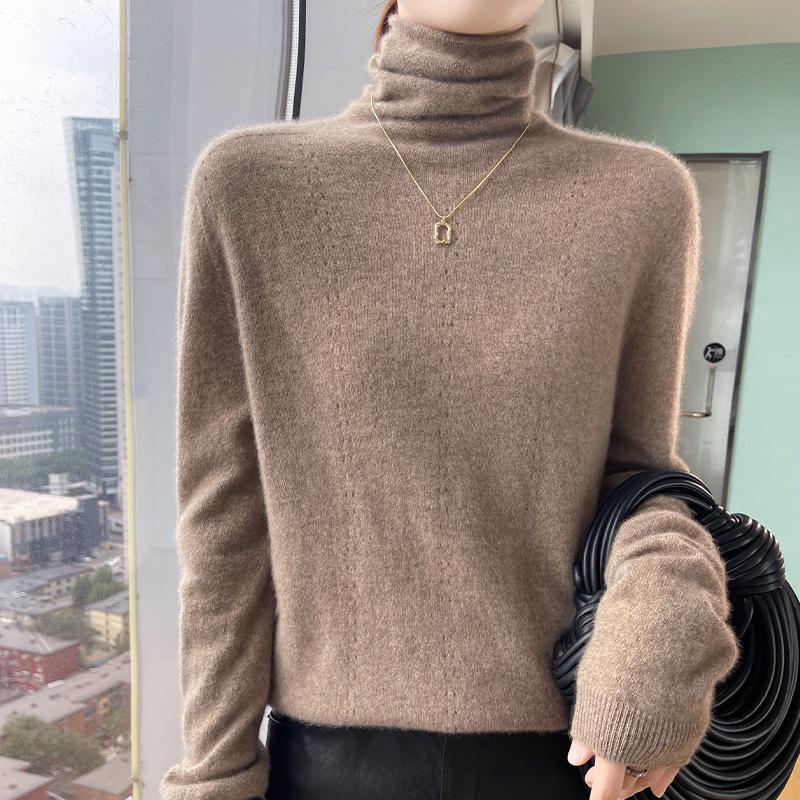 Women's High Neck Wool Pullover Sweater - Long Sleeve, Warm Knitwear for Autumn & Winter