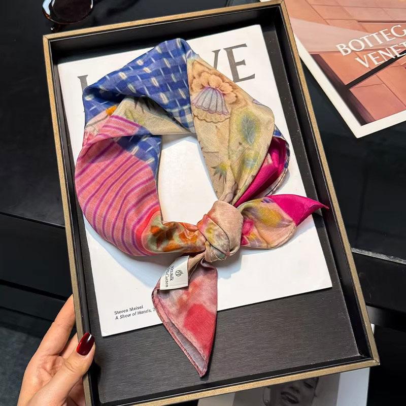 30% Silk 70% Cotton Scarf Women Square Neck Shawls Wraps for Ladies Foulard Scarves Pashmina Female Hijab Bandana Bufanda 70cm