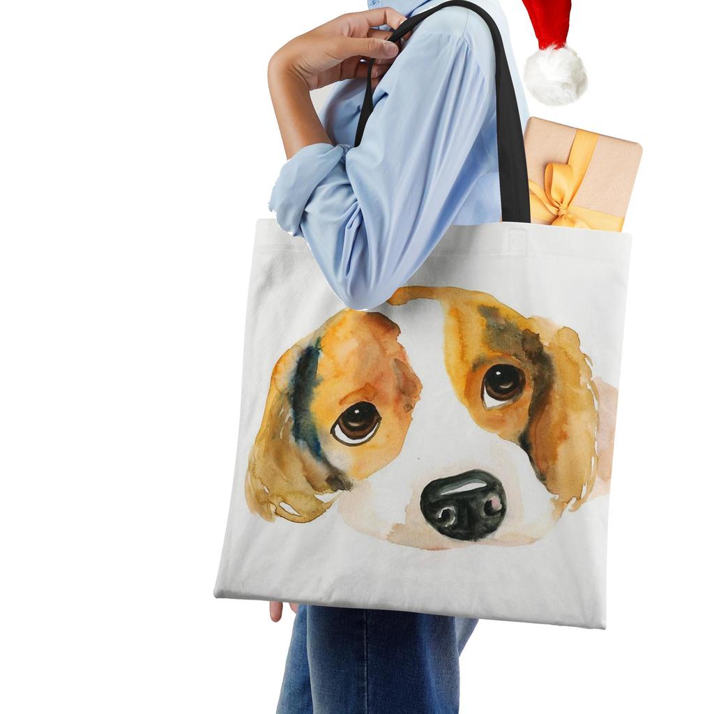 Women Handbag Linen Totes with Dog Print Casual Traveling Beach Gift Bags CLE