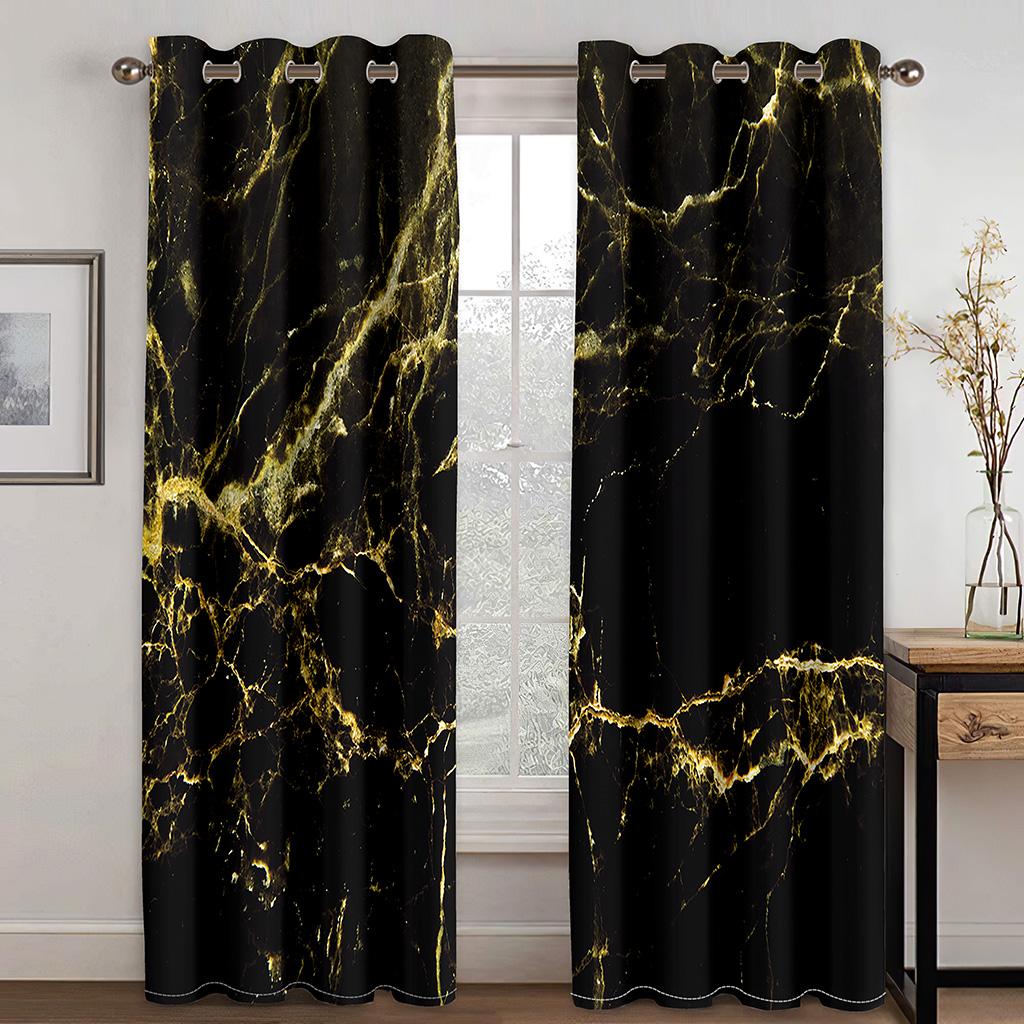 3D Luxury Cheap Black and White Marble Thin Shading Window Curtain for Living Room Bedroom 2 Pieces Decor Hook