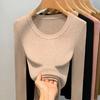 Трикотажный свитер с широкой окантовкой, женский пуловер с круглым вырезом, эластичный внутренний слой, утягивающий талию, топ